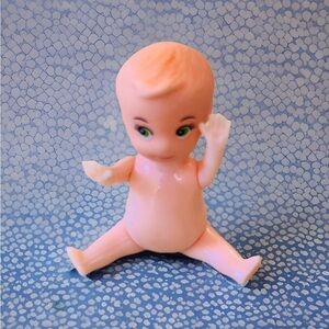 Vintage Plastic Baby 3 Inch Doll Big Eyes Kewpie Rubber Head Small Dollhouse